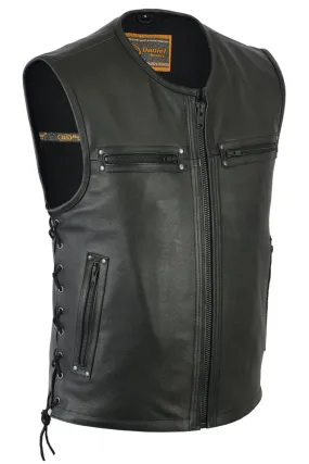 DS146 Men's Zipper Grommet Accent CCW Leather Vest