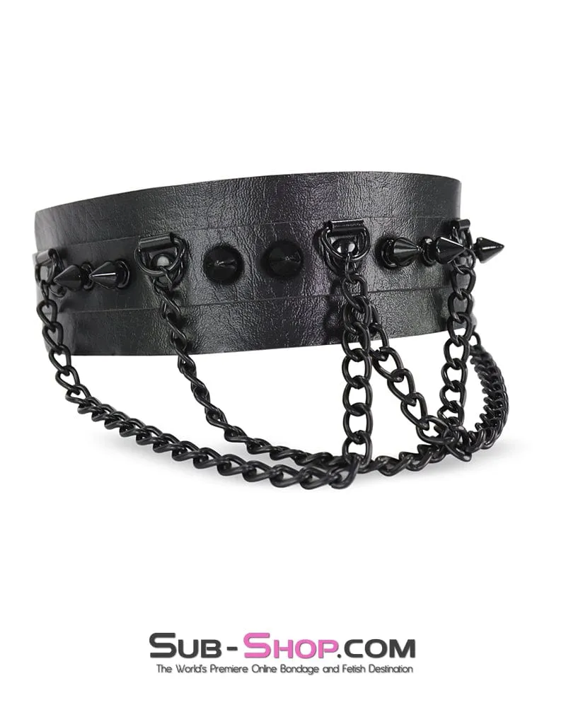 0720M      Gothic Spiked Collar with Cascading Black Chains