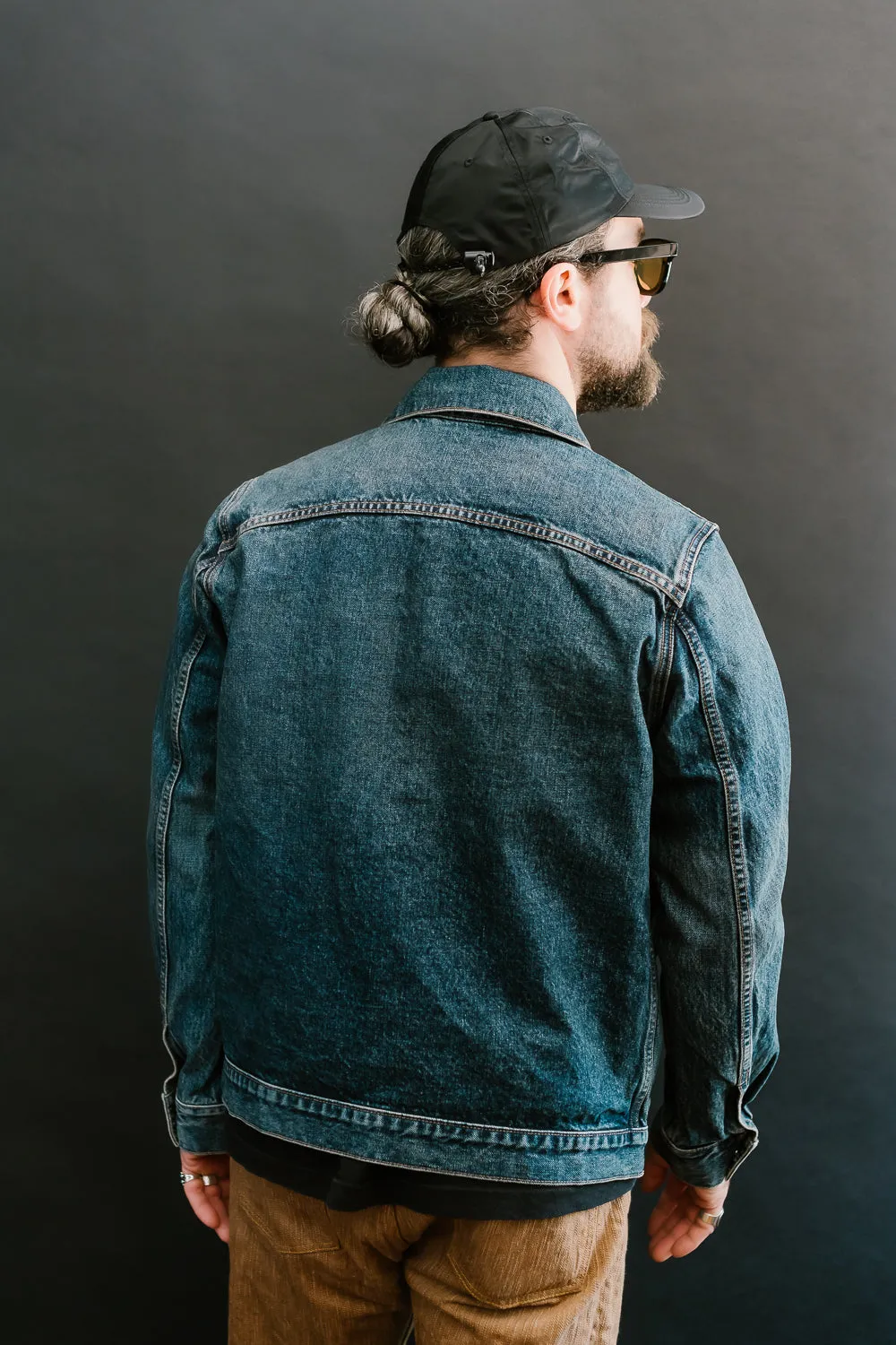 15oz - Medium Vintaged Wash Selvedge Denim Cruiser Jacket - Indigo