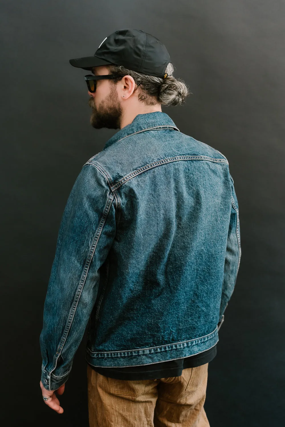 15oz - Medium Vintaged Wash Selvedge Denim Cruiser Jacket - Indigo