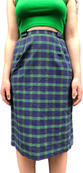 50s Green Plaid Pencil Skirt w/Pocket  w28