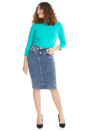 Acid Wash Bleach Knee Length Jean Skirt 'Miami'