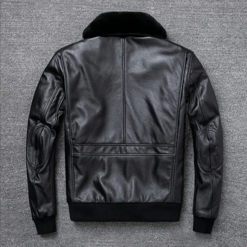 Aidase  Air Force Flight Jacket Fur Collar Genuine Top Layer Cow Leather Jacket Men Black Brown Cow Coat Men's Winter Jacket