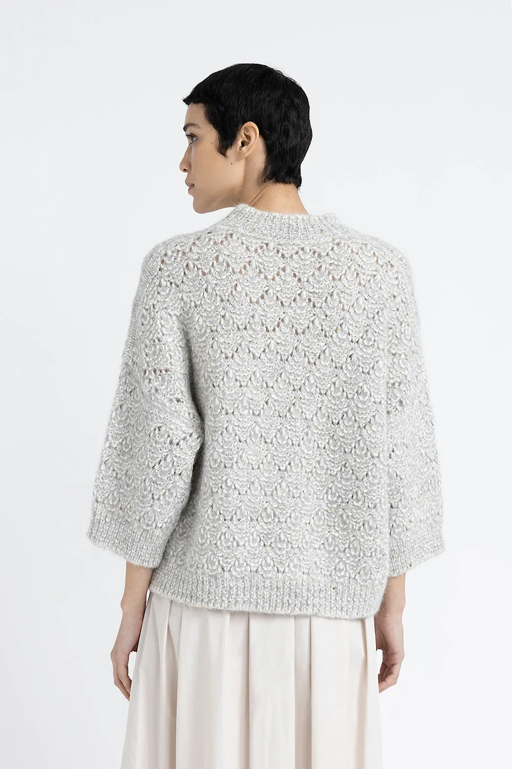 Alpaca blend, sequin and Lurex lace pattern sweater