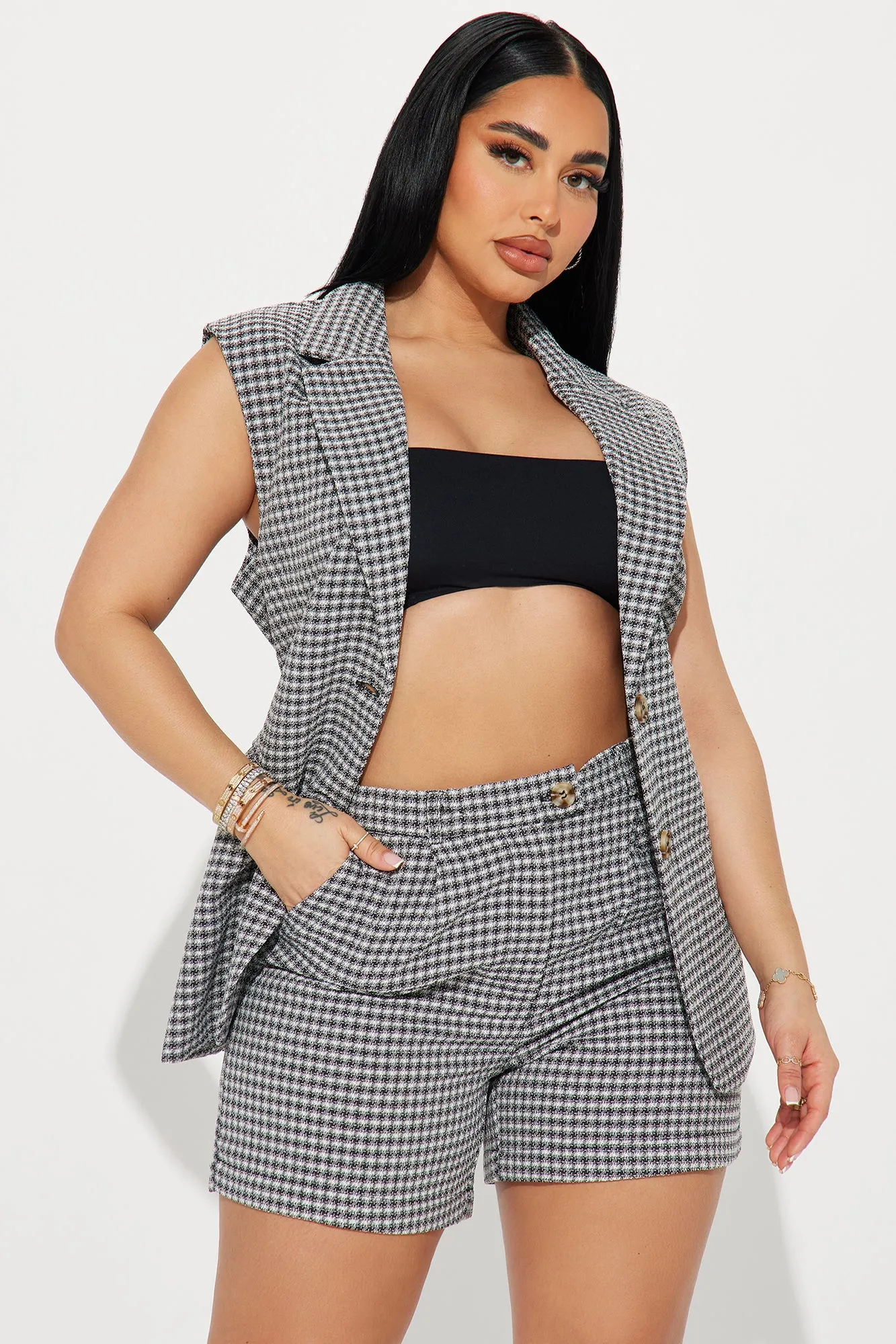 Always Right Tweed Short Set - Black/White