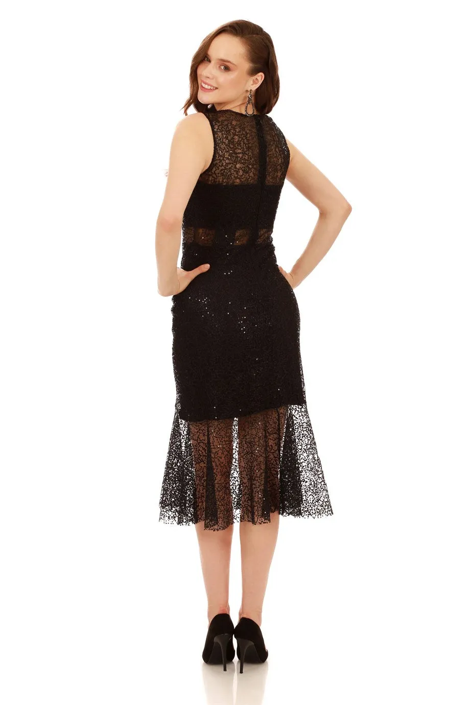 Angelino Black Lace Flas With Short Evening Dress