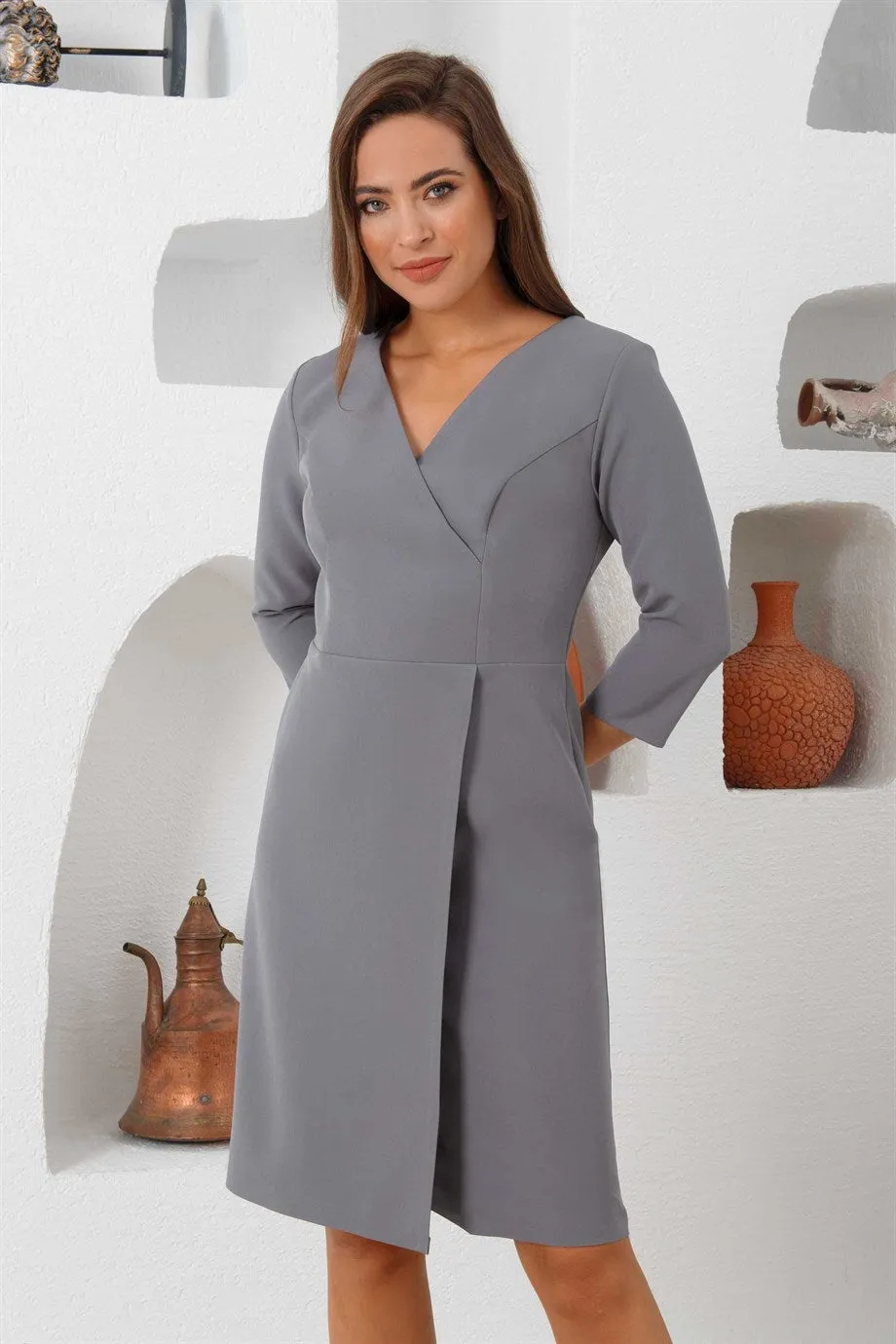 Angelino gray pancakes half arm big size evening dress dress