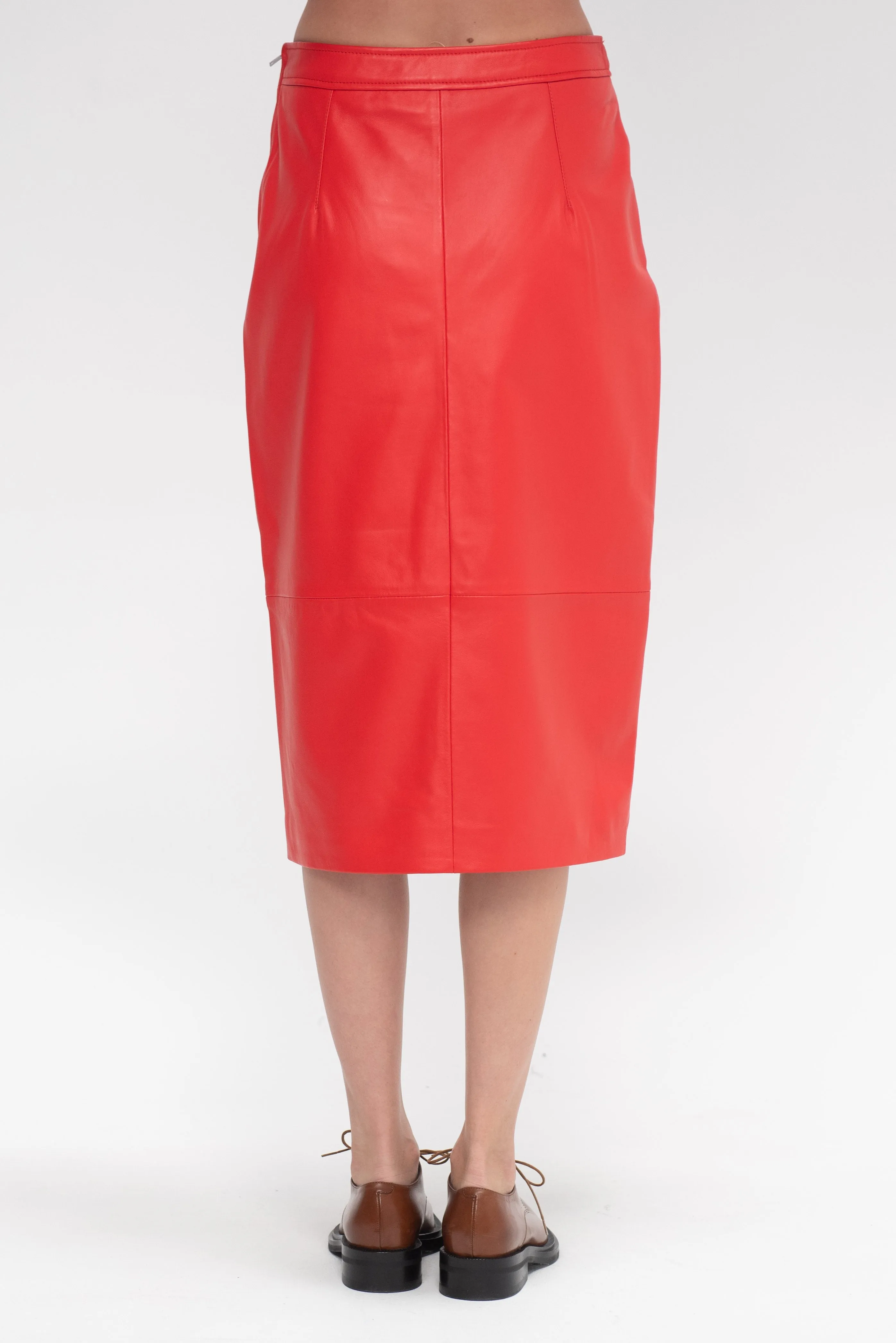 Arkina Leather Pencil Skirt, Scarlet