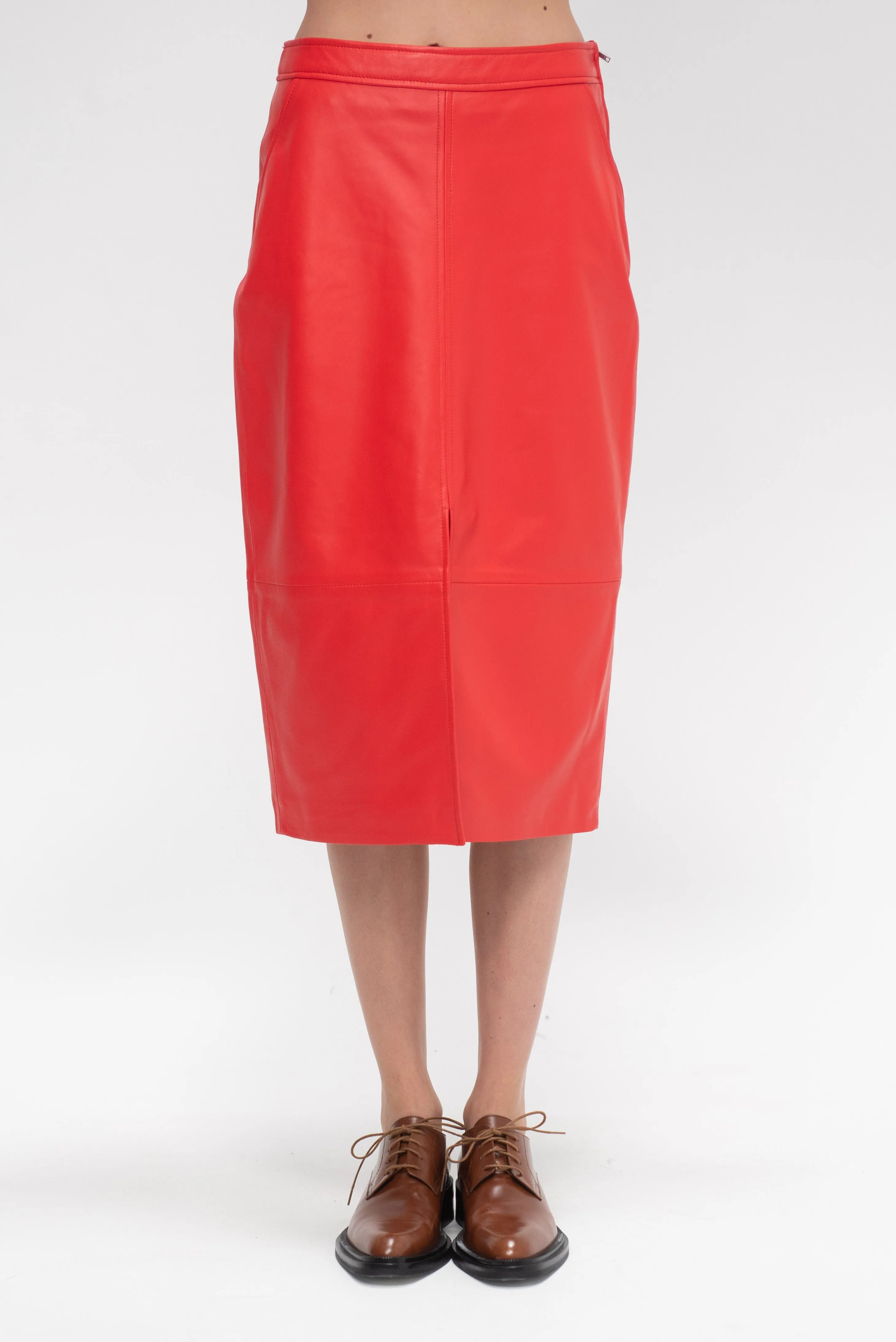 Arkina Leather Pencil Skirt, Scarlet