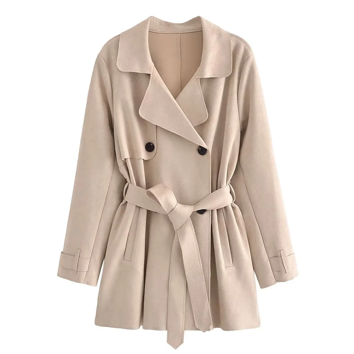 Autumn Women Clothing Street Suede Texture Trench Coat