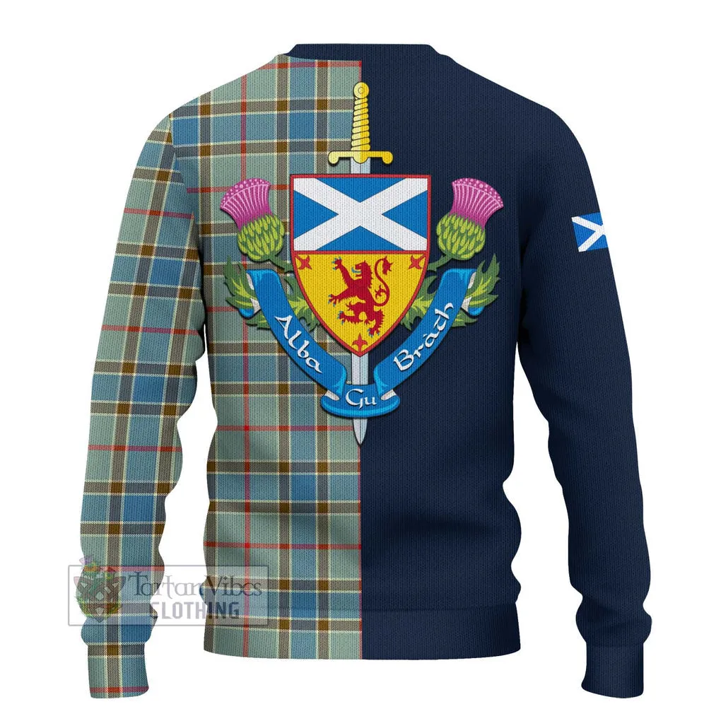 Balfour Blue Tartan Ugly Sweater with Scottish Lion Royal Arm Half Style