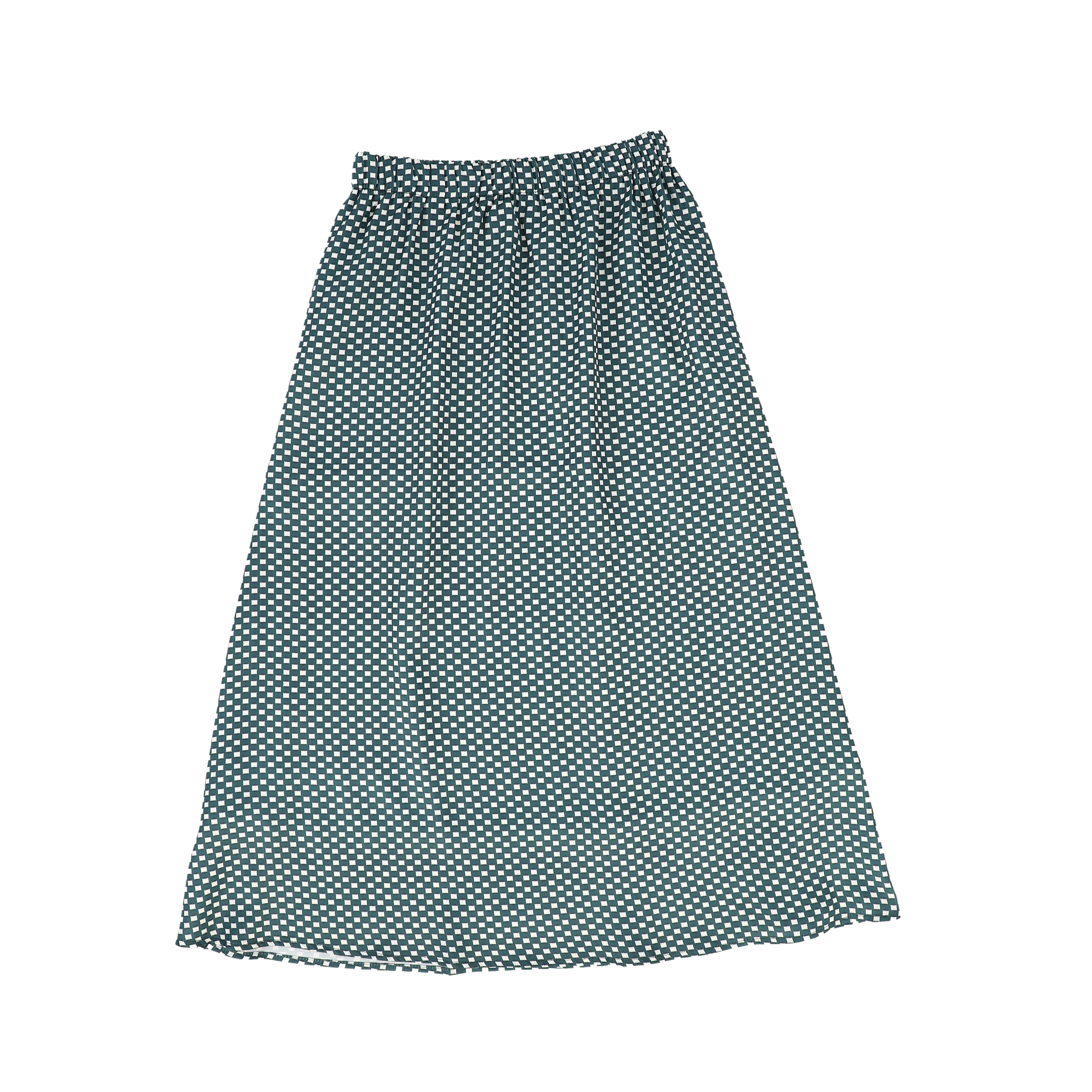 BAMBOO GREEN CHECKED SILK MIDI SKIRT [Final Sale]