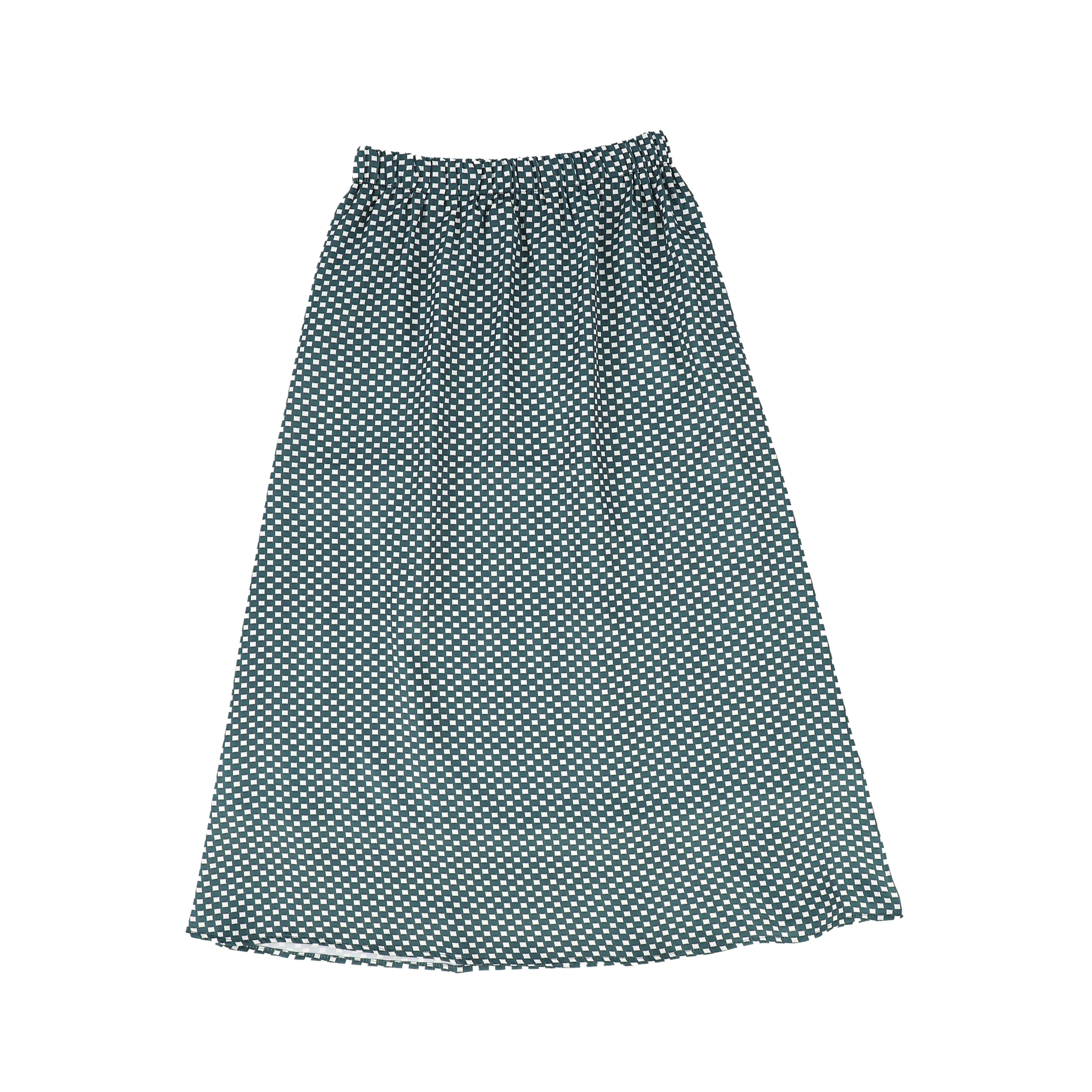 BAMBOO GREEN CHECKED SILK MIDI SKIRT [Final Sale]