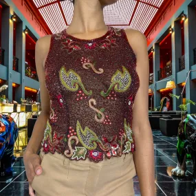 Beaded Silk Georgette Zip Bodice Blouse Vintage sz. M