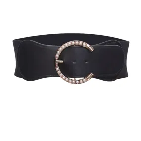 Belt for women, wide girdle, pearl-embellished dress, waist with skirt, coat, accessories, black, fashionable and versatile