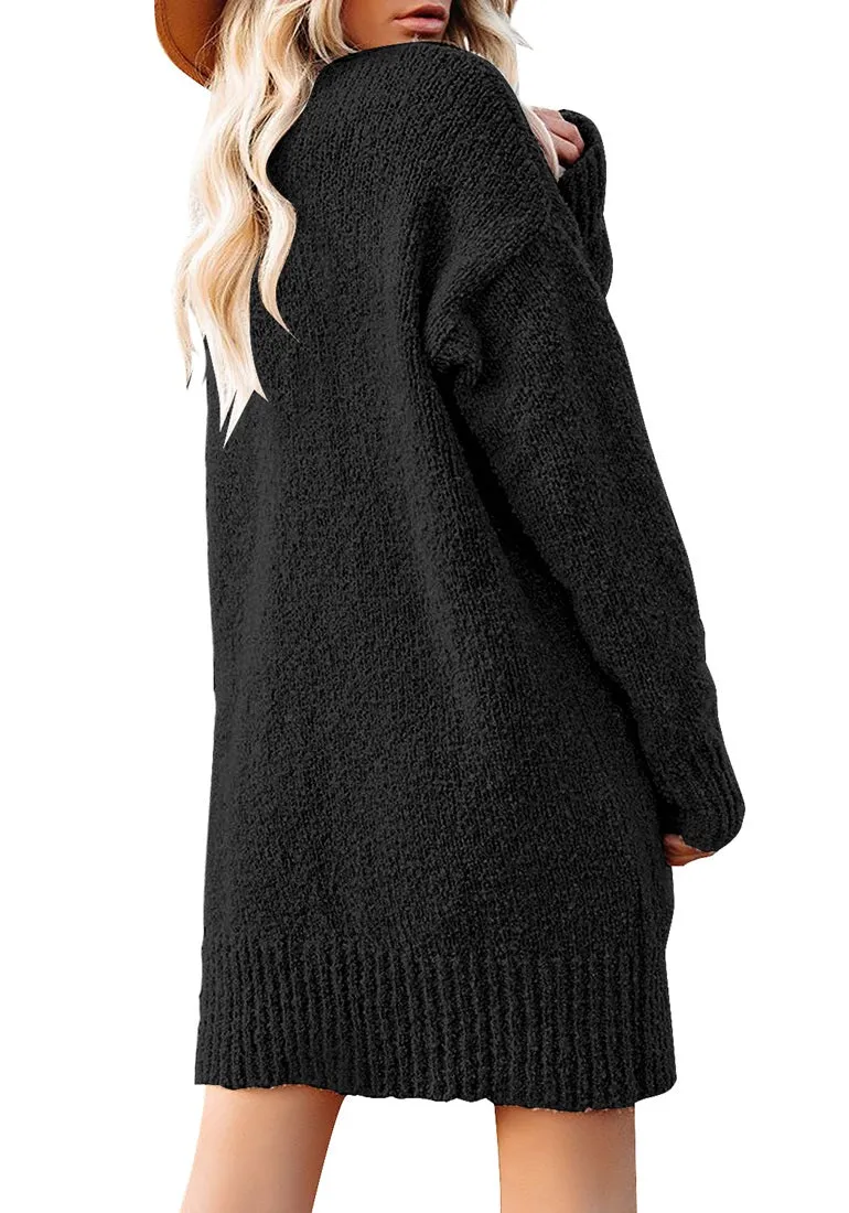 Black Button Down Drop Shoulders Oversized Knit Cardigan