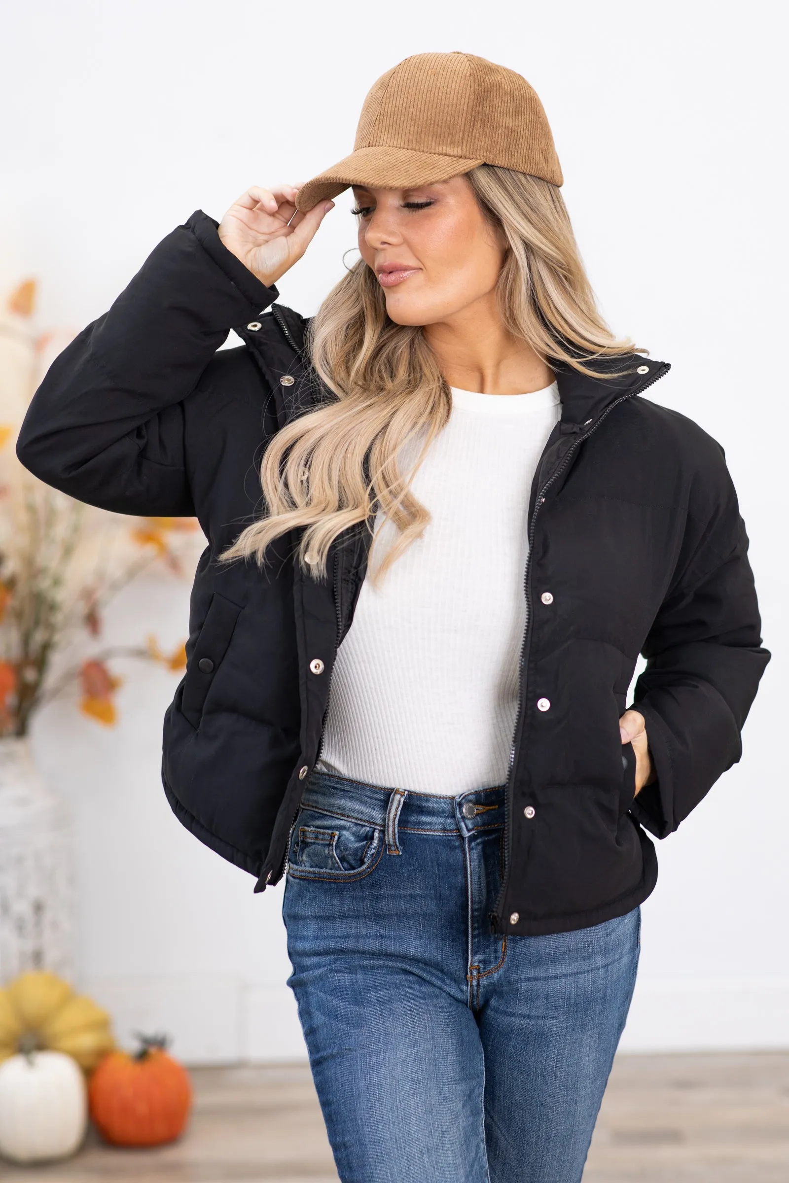 Black Channel Quilt Puffer Jacket