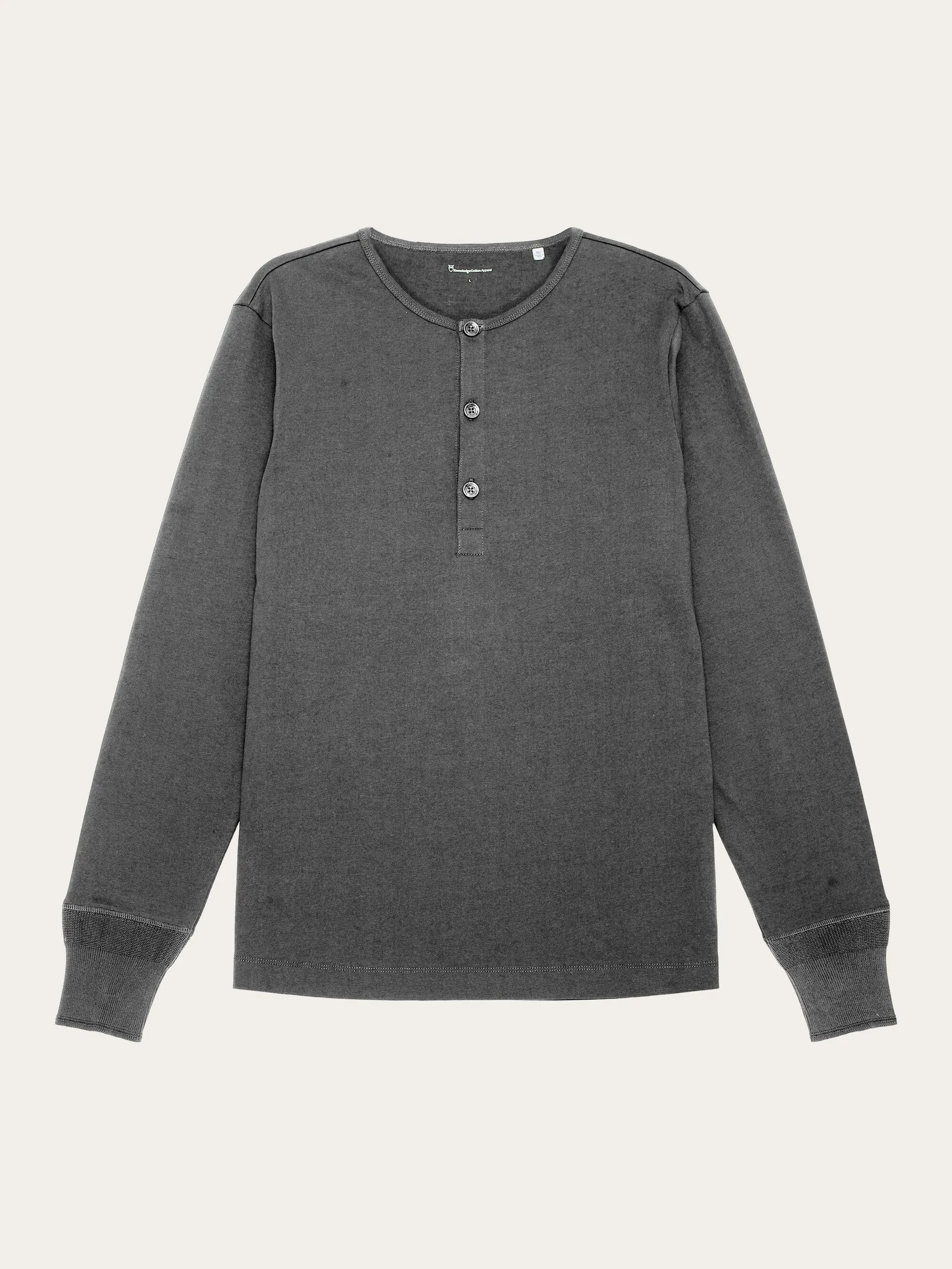 BO long sleeve henley - Regenerative Organic Certified™ - GOTS/Vegan - Dark Grey Melange