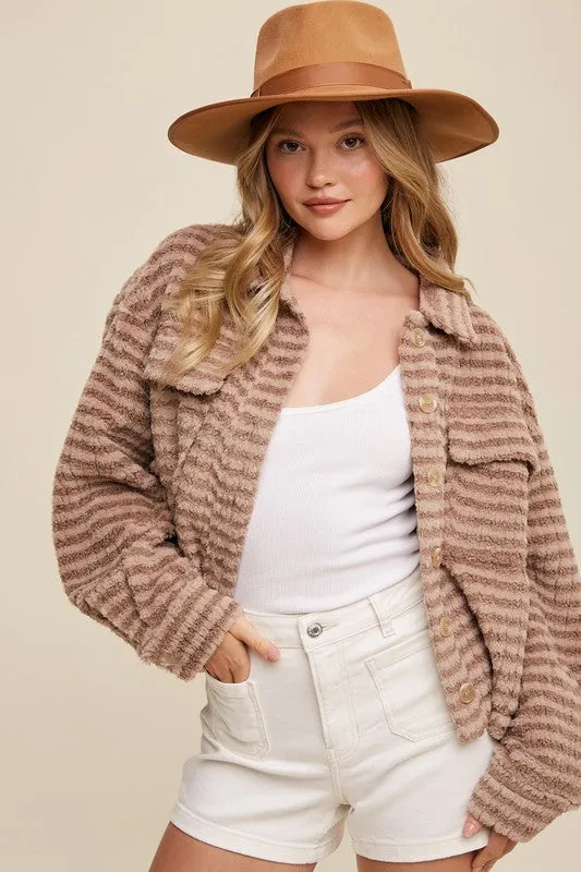 Bohemian Soft Ribbed Fleece Shirt Jacket - Shacket