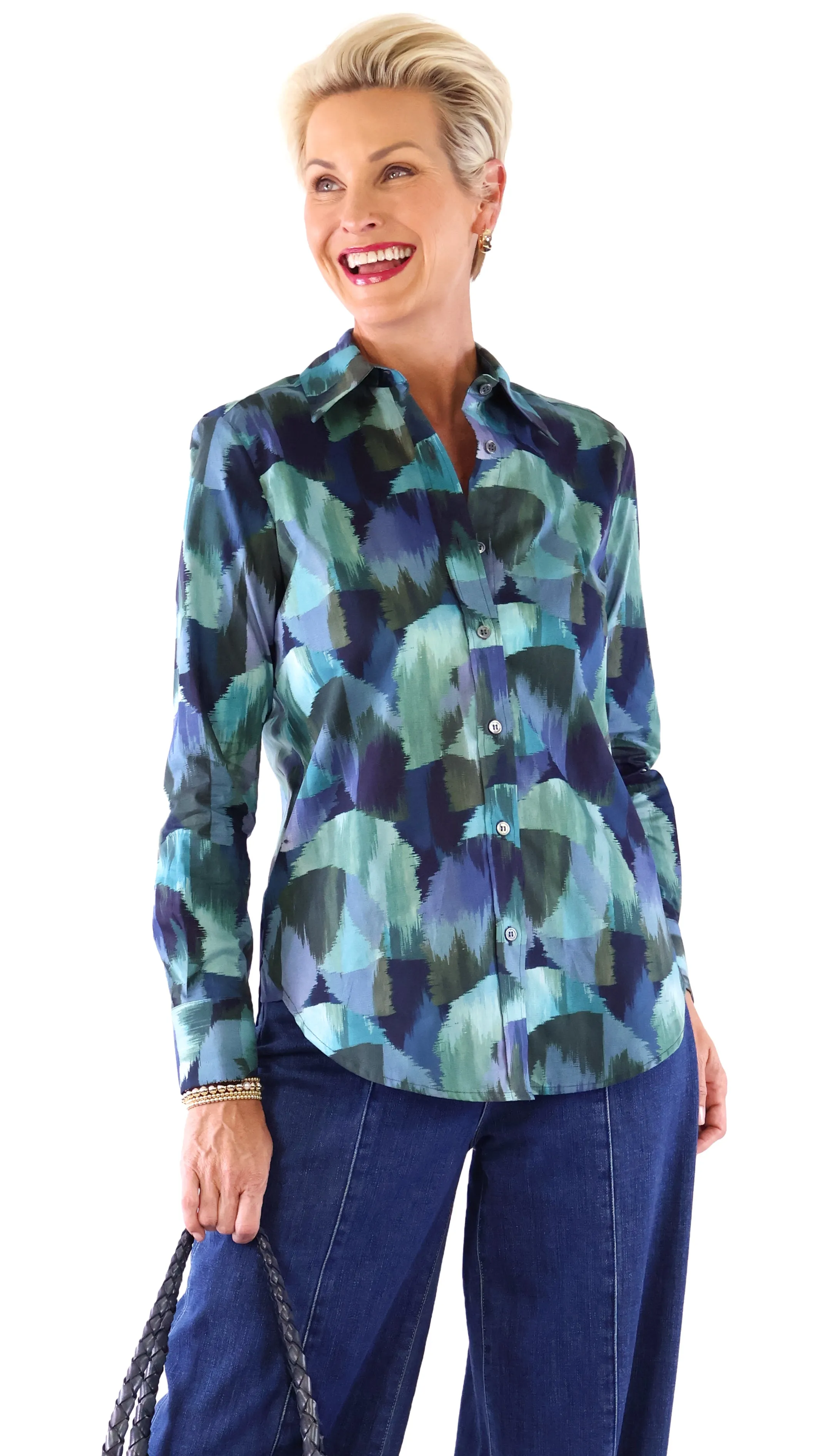 Brushstroke Blouse - Navy/Teal/Green