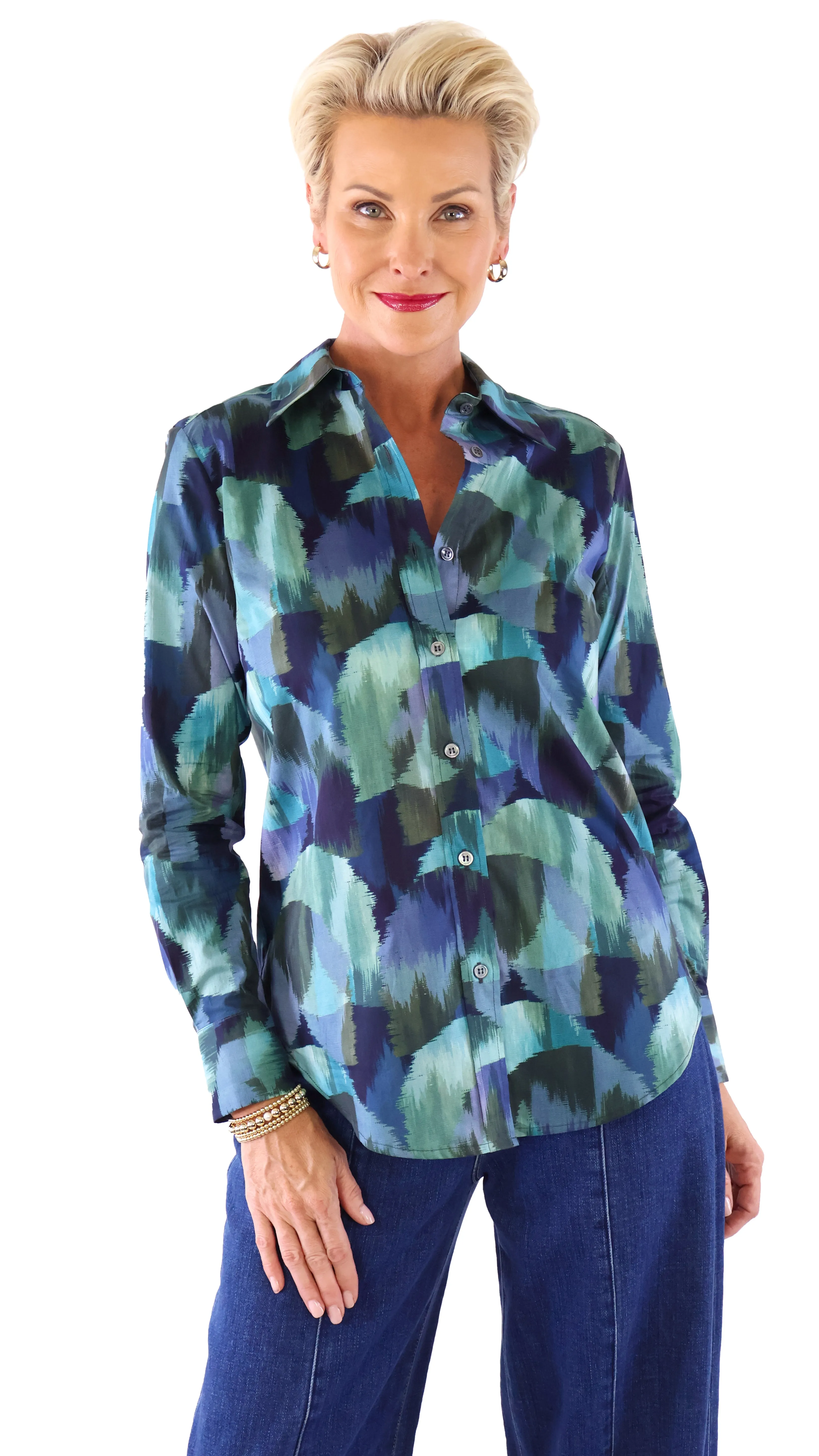 Brushstroke Blouse - Navy/Teal/Green