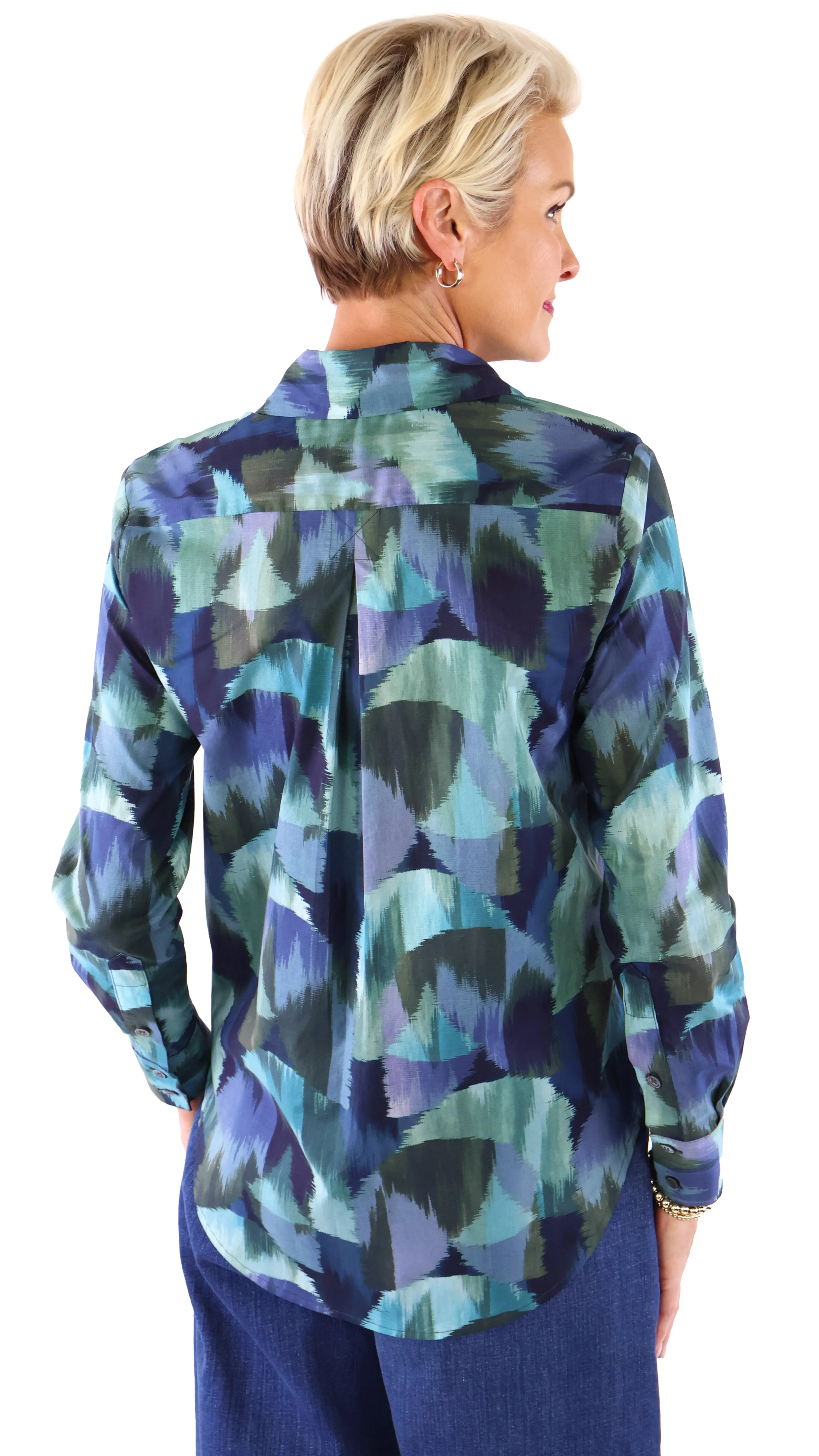 Brushstroke Blouse - Navy/Teal/Green