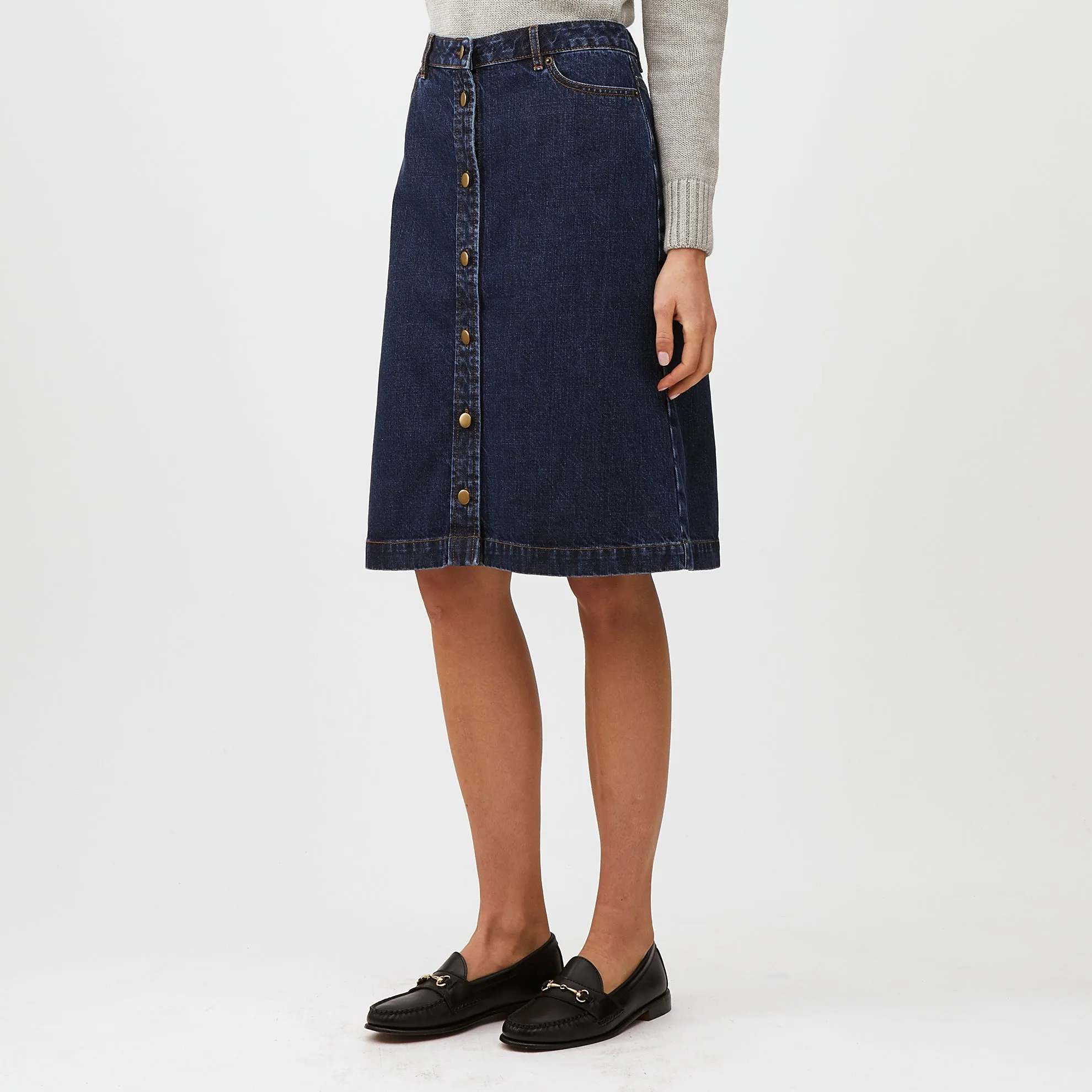 Button Front Denim Skirt