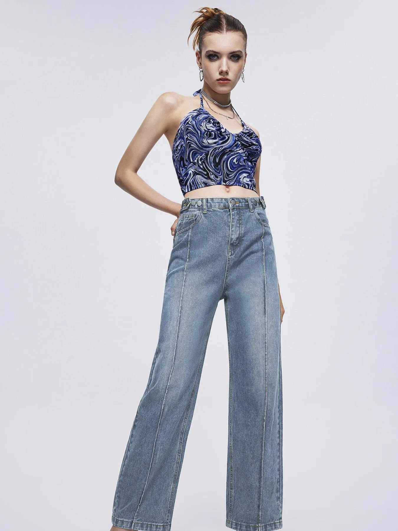 Button Front Straight Leg Jeans