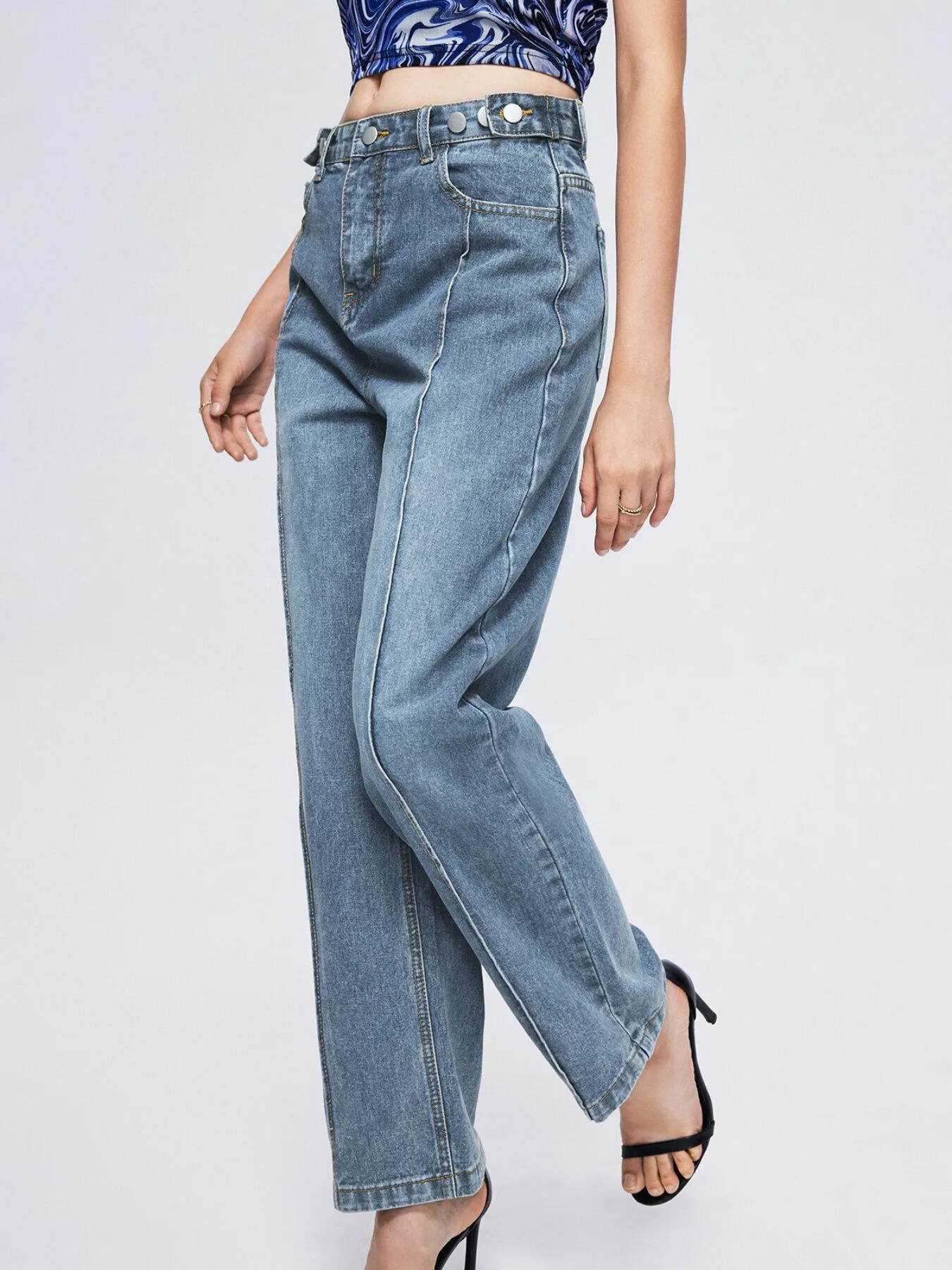 Button Front Straight Leg Jeans