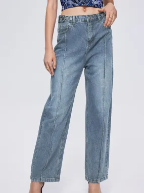 Button Front Straight Leg Jeans