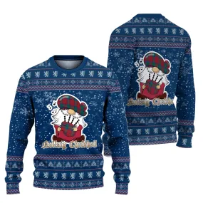 Byres (Byses) Clan Christmas Family Ugly Sweater with Funny Gnome Playing Bagpipes