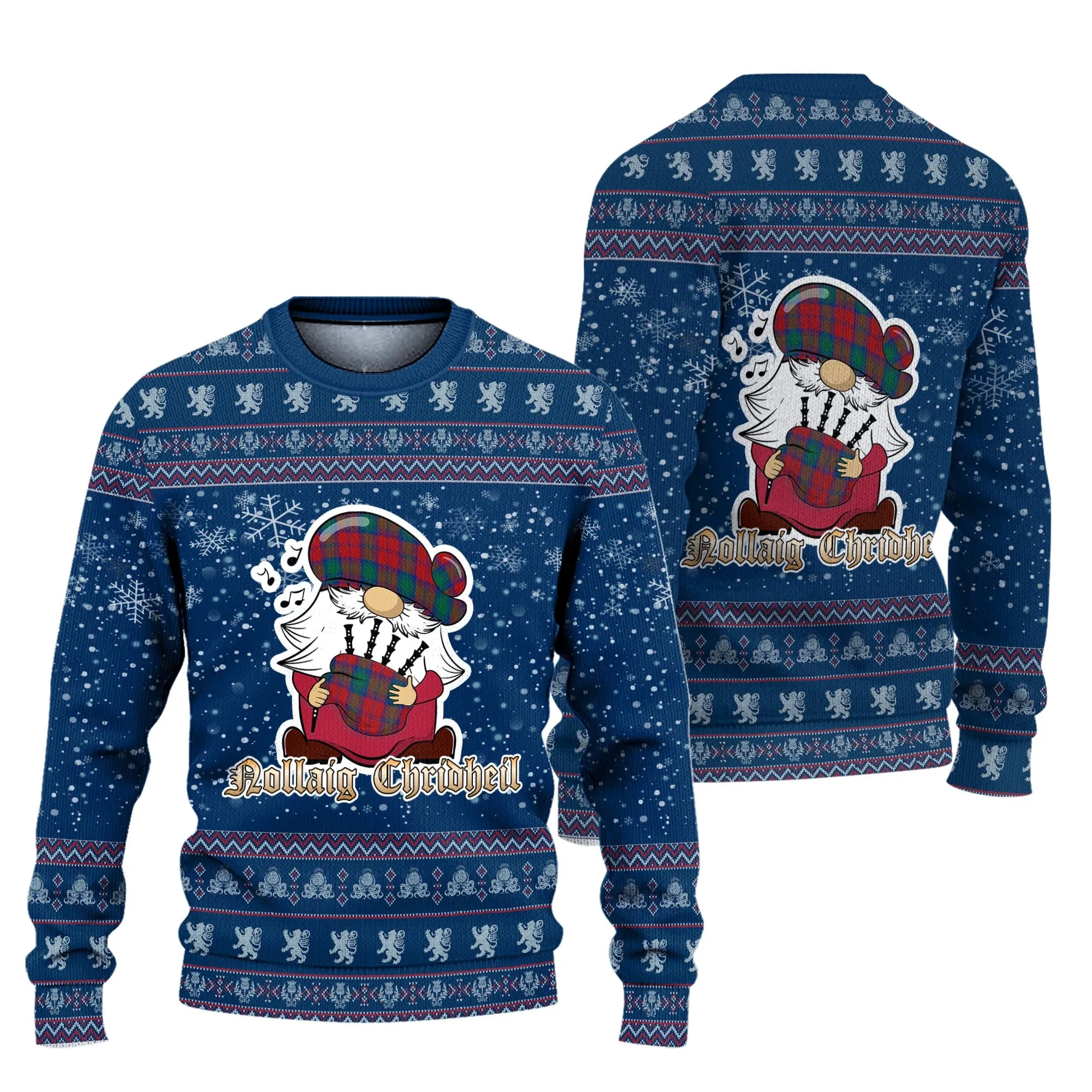 Byres (Byses) Clan Christmas Family Ugly Sweater with Funny Gnome Playing Bagpipes