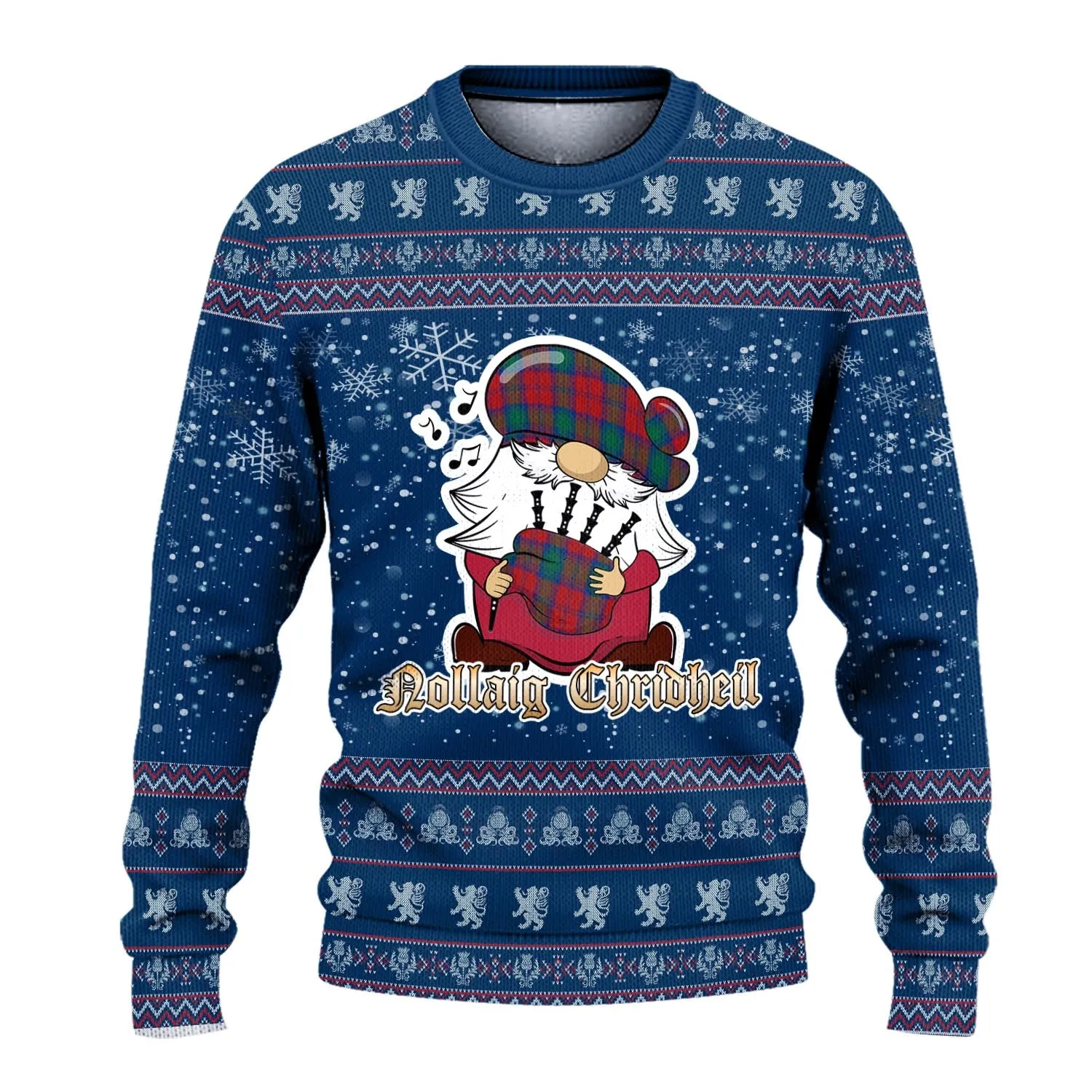 Byres (Byses) Clan Christmas Family Ugly Sweater with Funny Gnome Playing Bagpipes