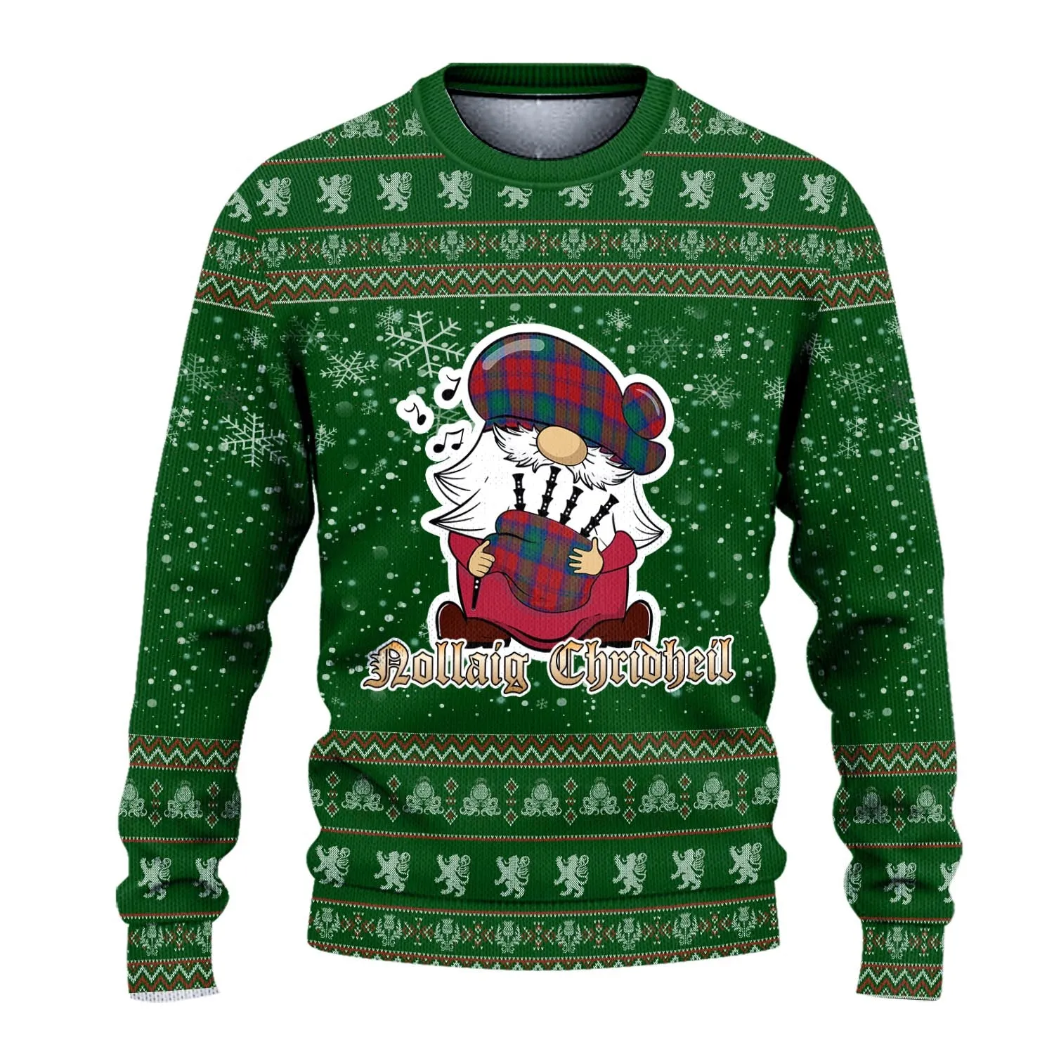 Byres (Byses) Clan Christmas Family Ugly Sweater with Funny Gnome Playing Bagpipes