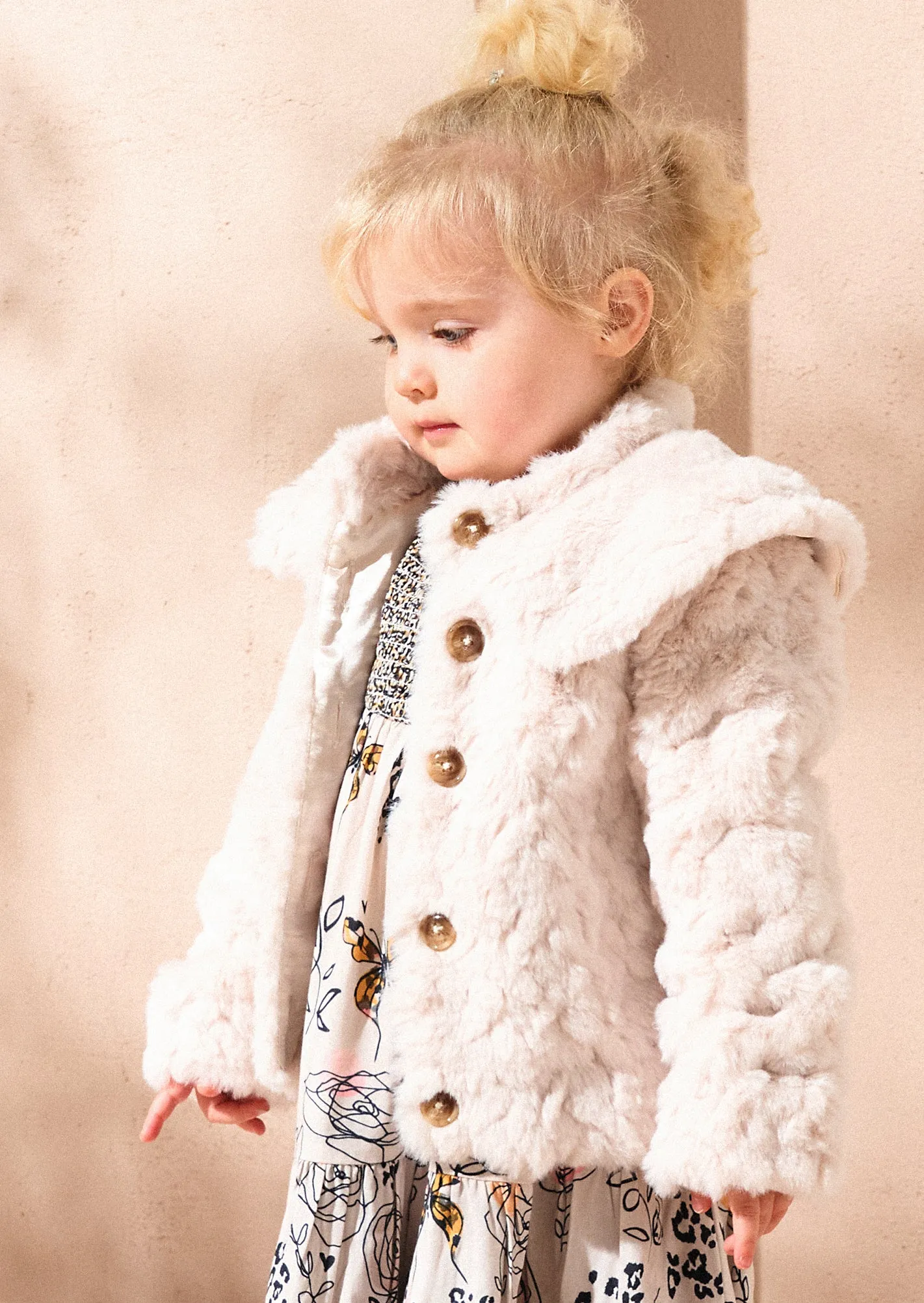 Cecile Taupe Faux Fur Baby Coat