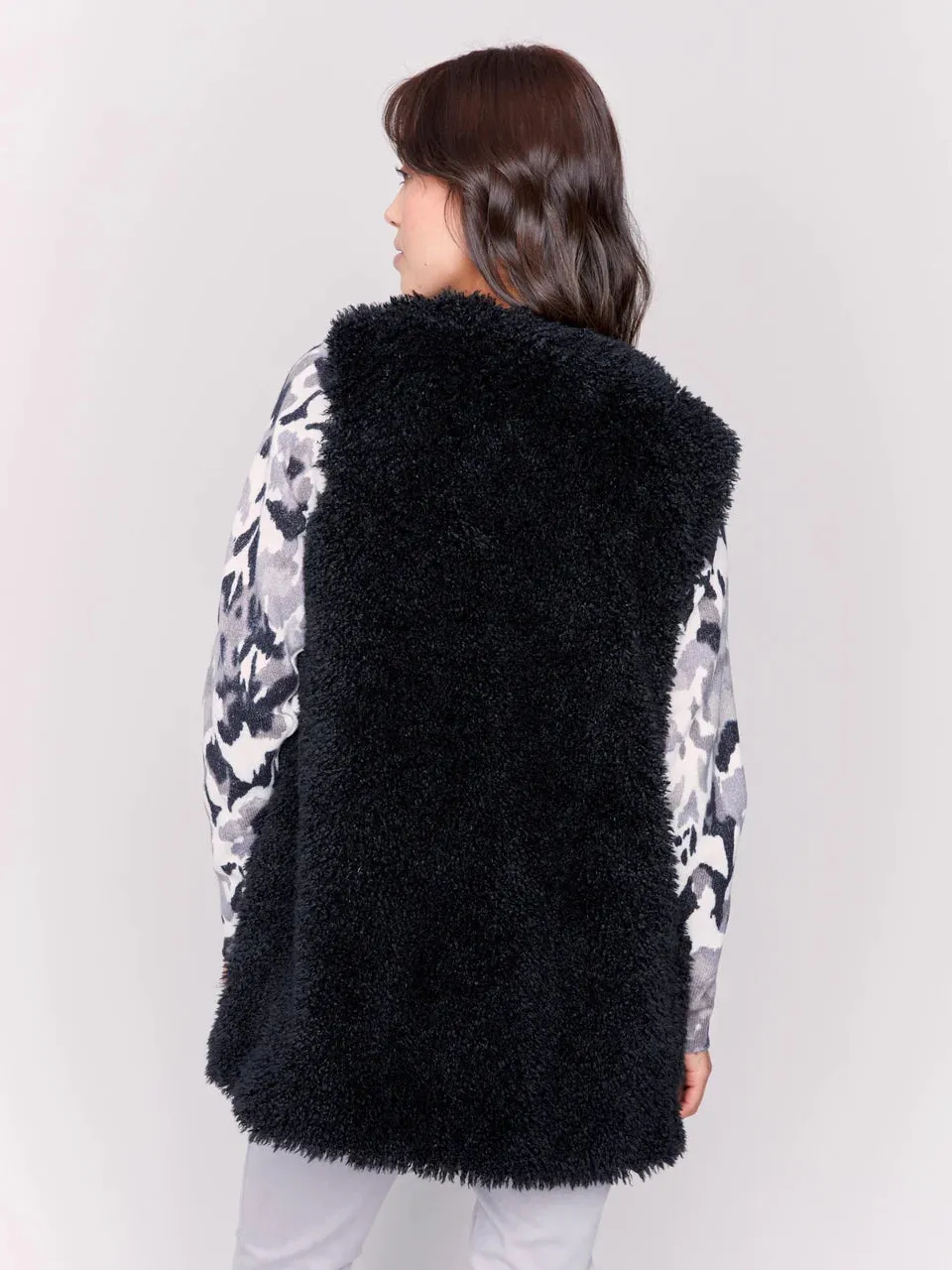 Charlie B Long Faux Fur Vest in Black