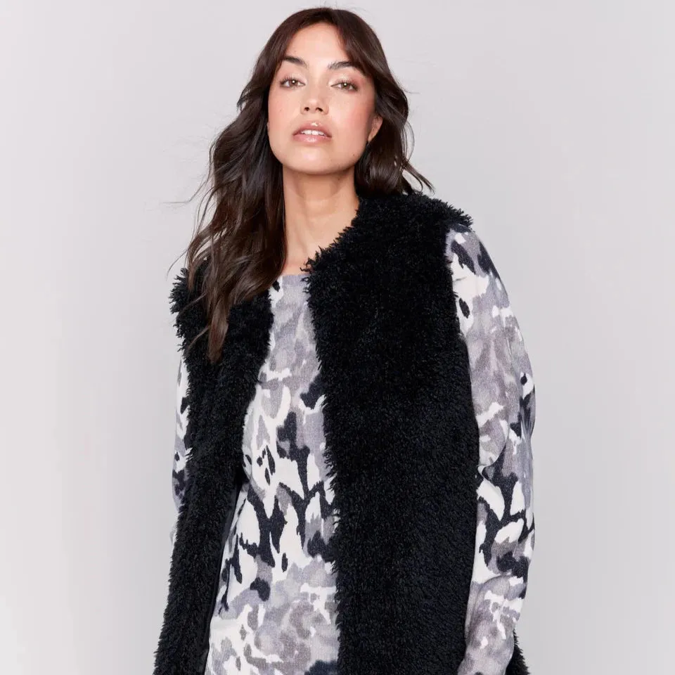 Charlie B Long Faux Fur Vest in Black