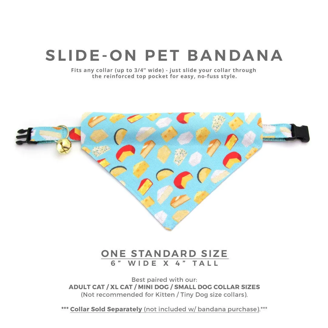 Cheese Cat Bandana - "Say Cheese" - Foodie Bandana for Cat Collar or Small Dog Collar / Slide-on Bandana / Over-the-Collar (One Size)