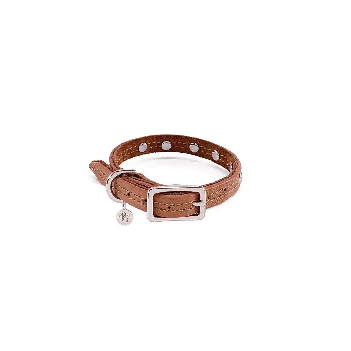 Colima Classic Studded Leather Dog Collar Hazelnut