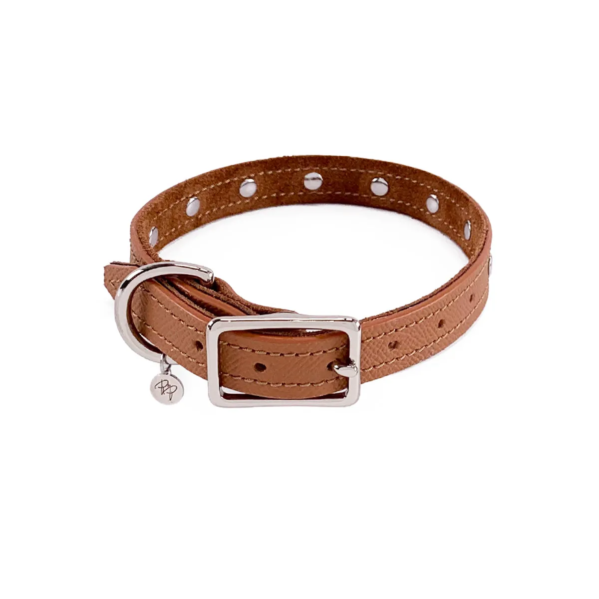 Colima Classic Studded Leather Dog Collar Hazelnut