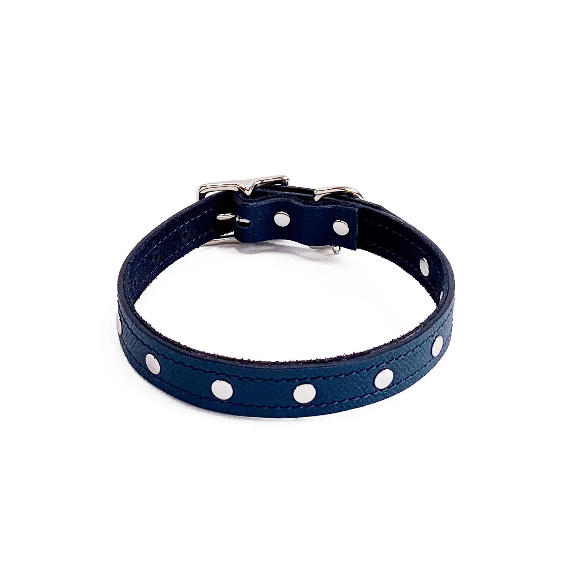 Colima Classic Studded Leather Dog Collar Orion Blue