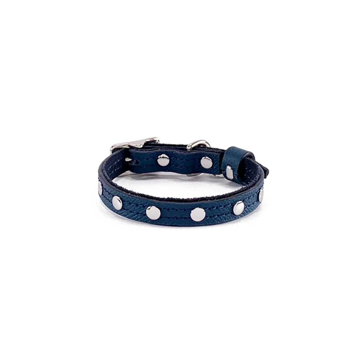 Colima Classic Studded Leather Dog Collar Orion Blue