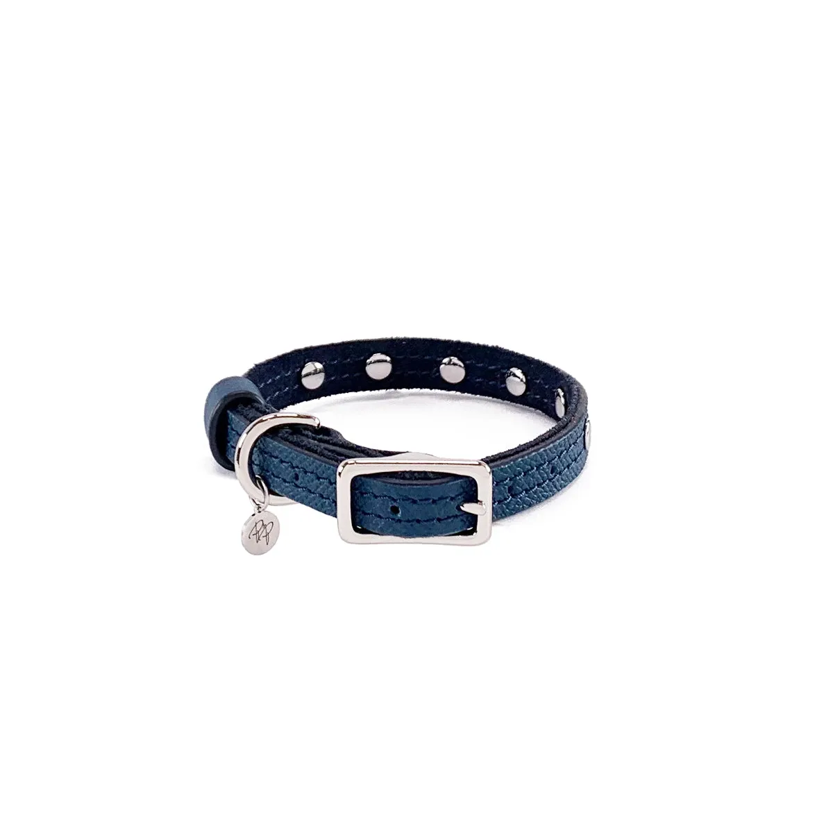 Colima Classic Studded Leather Dog Collar Orion Blue