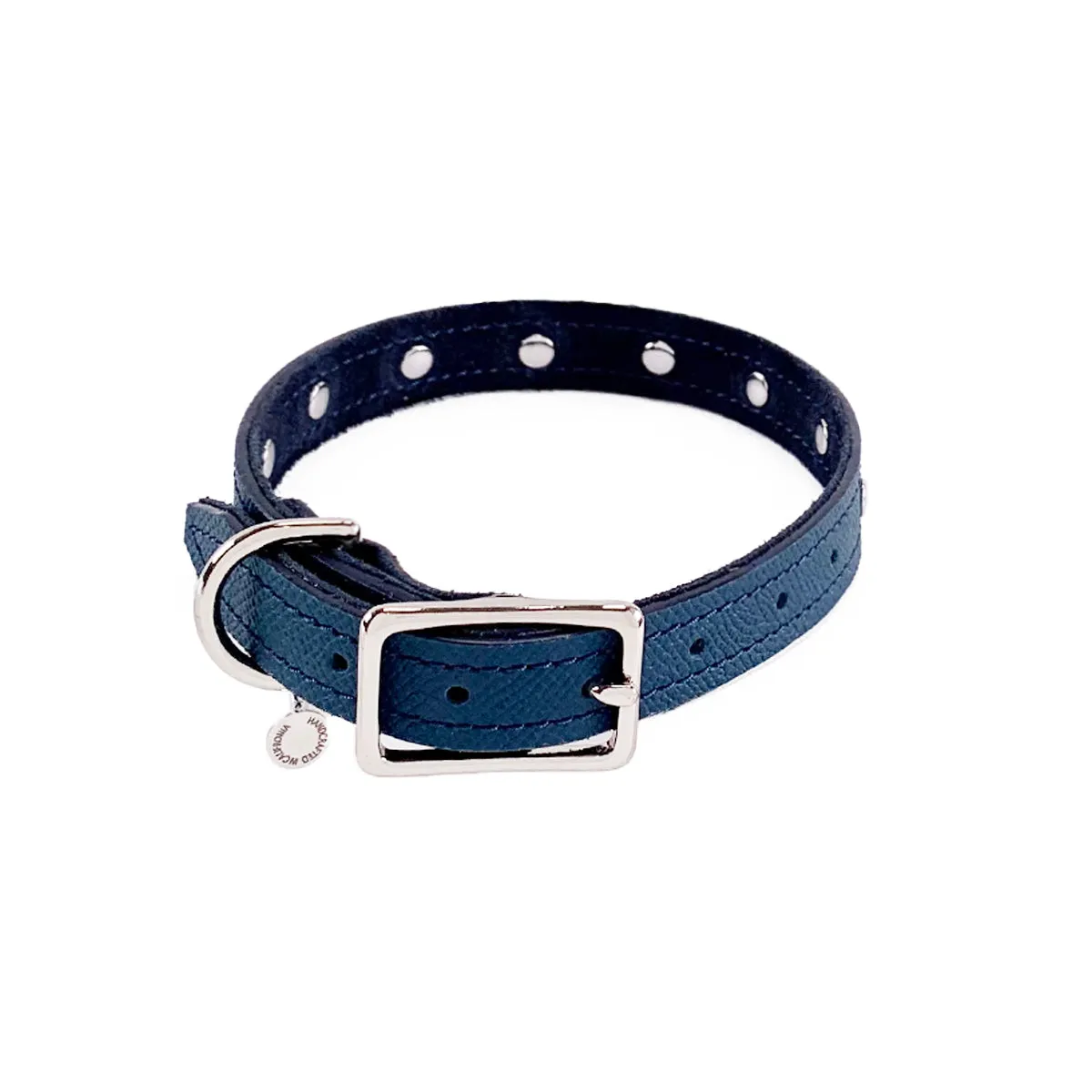 Colima Classic Studded Leather Dog Collar Orion Blue