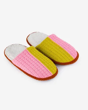 Colorblock Slide Slippers - Golden Olive   Pink