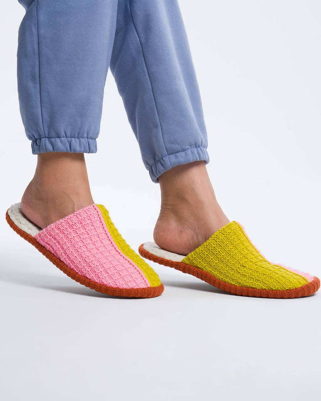 Colorblock Slide Slippers - Golden Olive   Pink