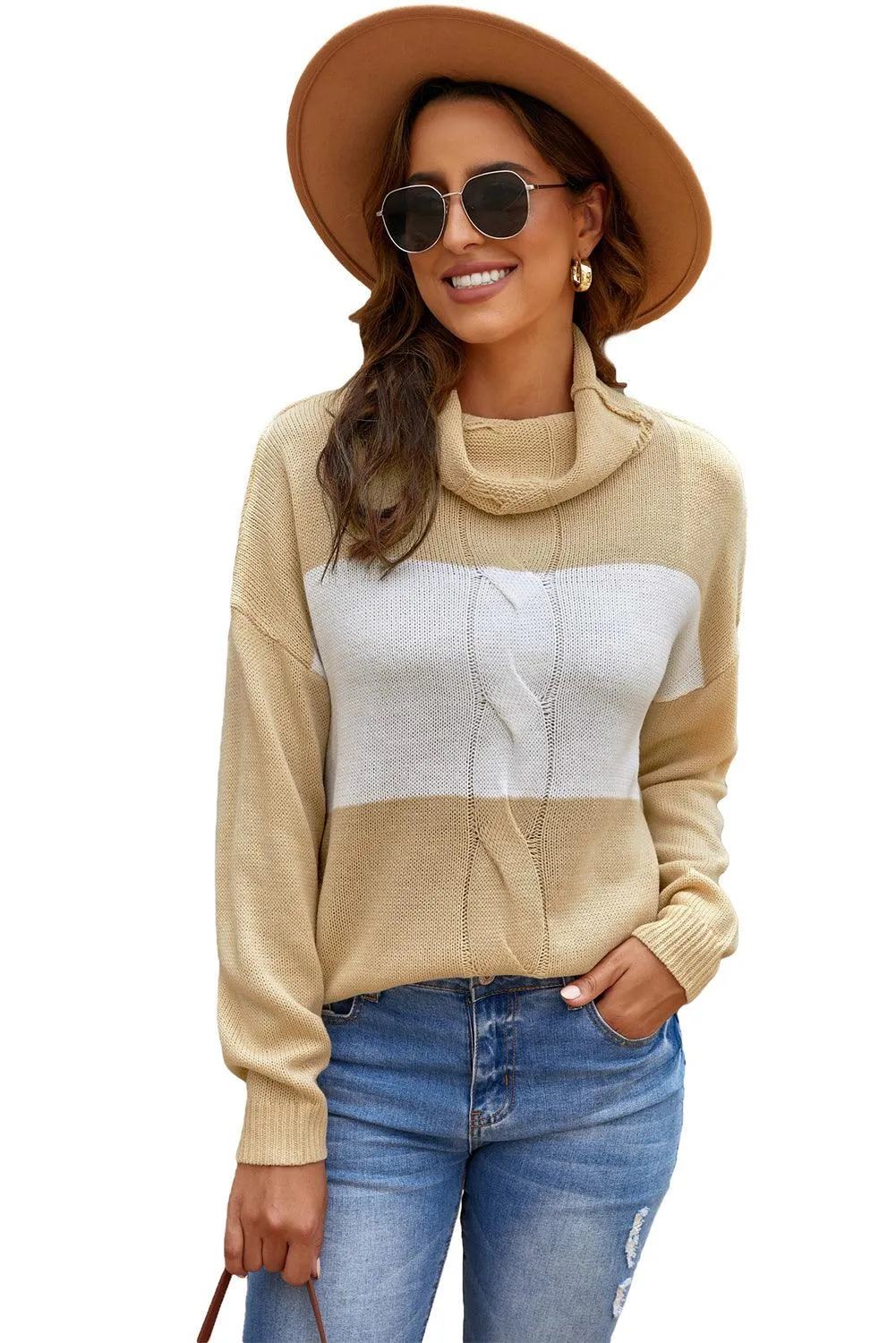 Colorblock Turtleneck Loose Knitted Sweater