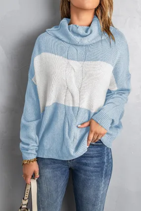 Colorblock Turtleneck Loose Knitted Sweater