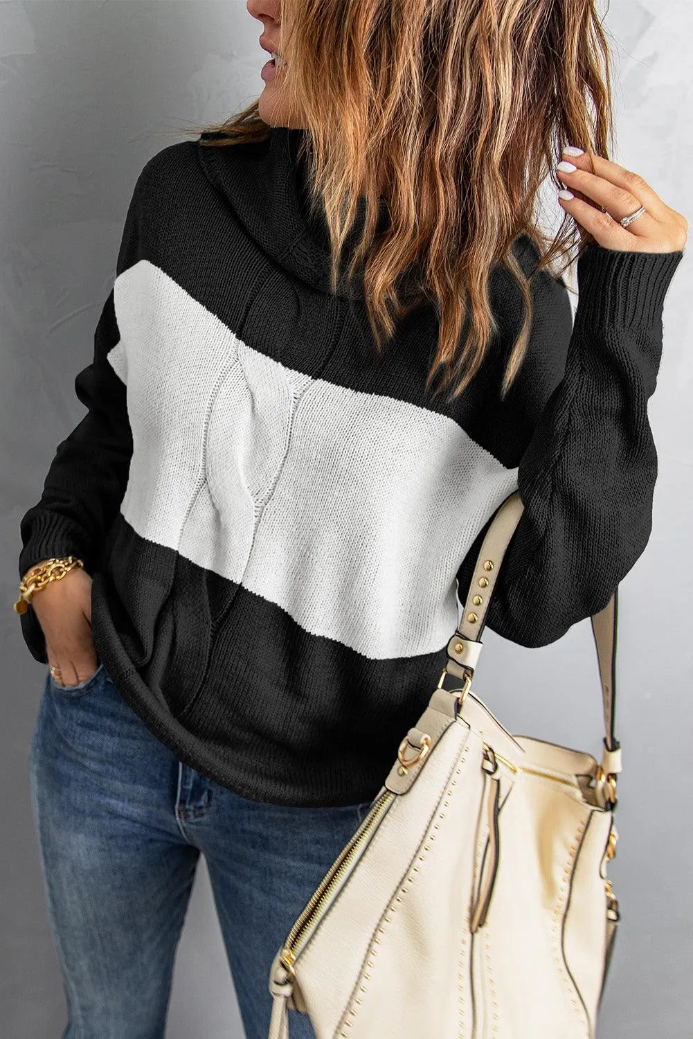 Colorblock Turtleneck Loose Knitted Sweater