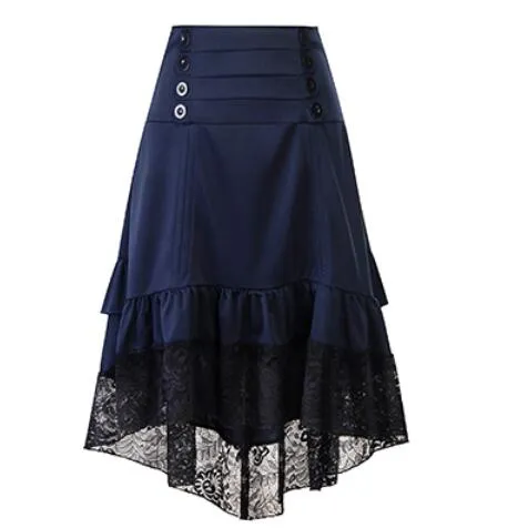 Costumes Steampunk Gothic Skirt Lace Women Clothing High Low Ruffle Party Lolita Red Medieval Victorian Punk Skater Button Front